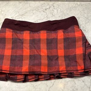 Lululemon Athletica Orange and Brown Plaid Mini Skirt